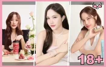 รูปปกบทความ ฟรีน สโรชา แบบคอลลาจ 3 ภาพ พร้อมสัญลักษณ์ 18+