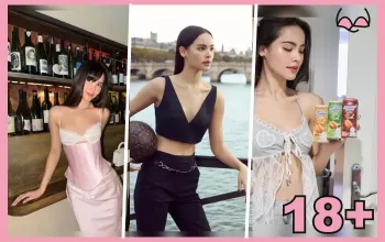 รูปปกบทความ ญาญ่า อุรัสยา แบบคอลลาจ 3 ภาพ พร้อมสัญลักษณ์ 18+
